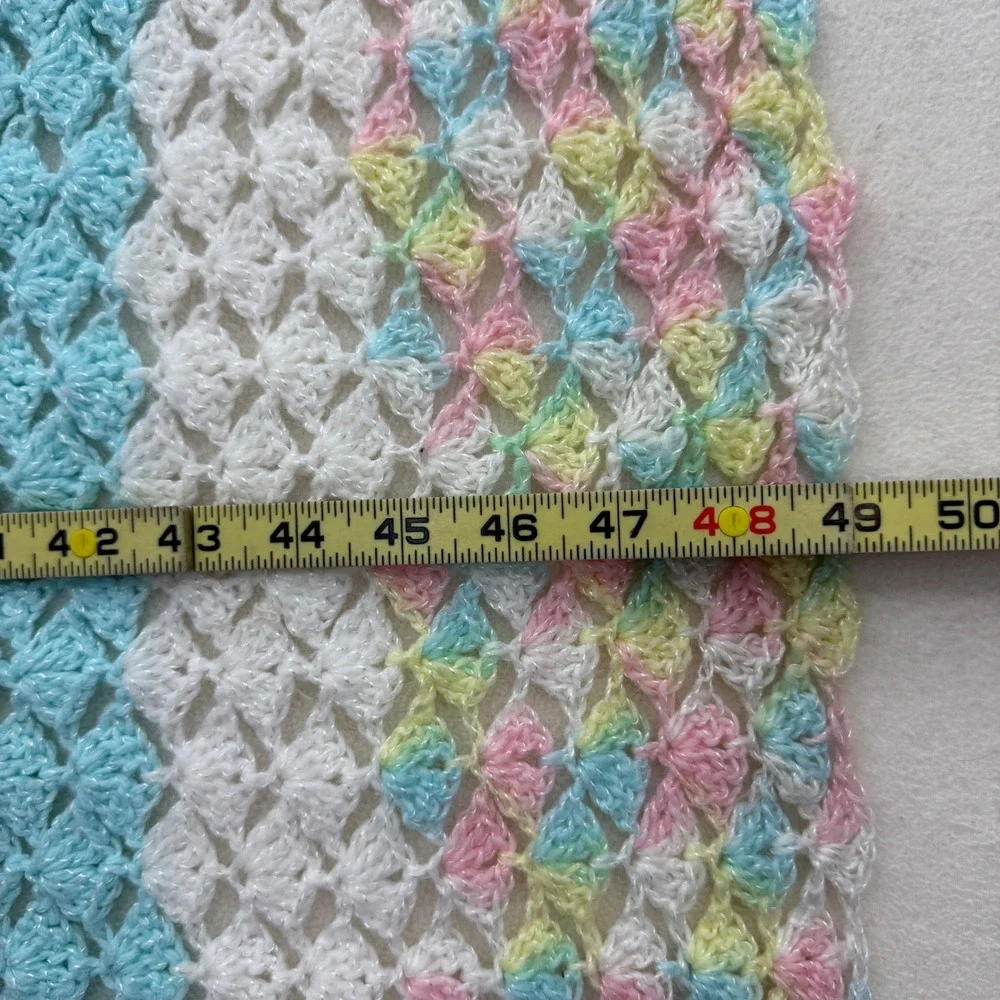 Crochet Baby‎ Blanket Unisex Pastel Striped Shell Stitch Handmade 49
